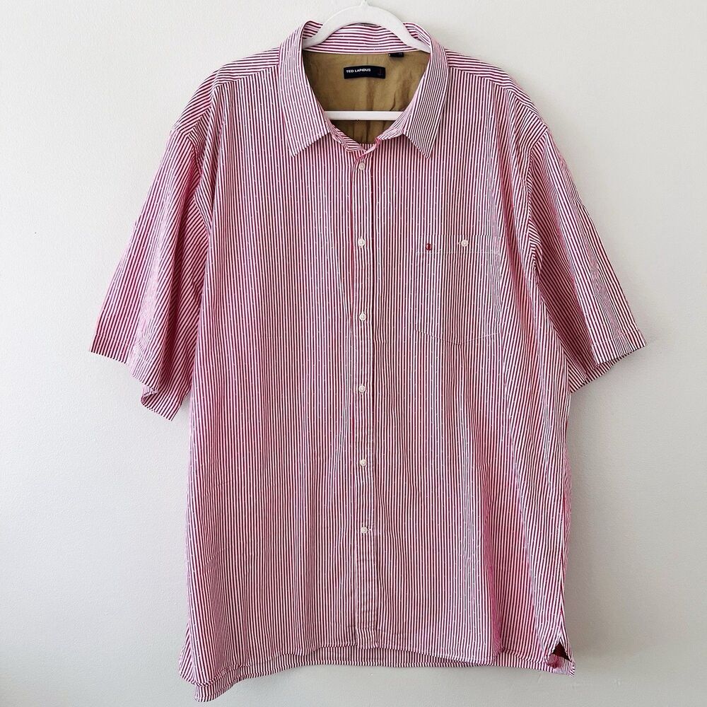Ted Lapidus Red & White Stripe Street Couture Button Down Dress Shirt Mens 4XL